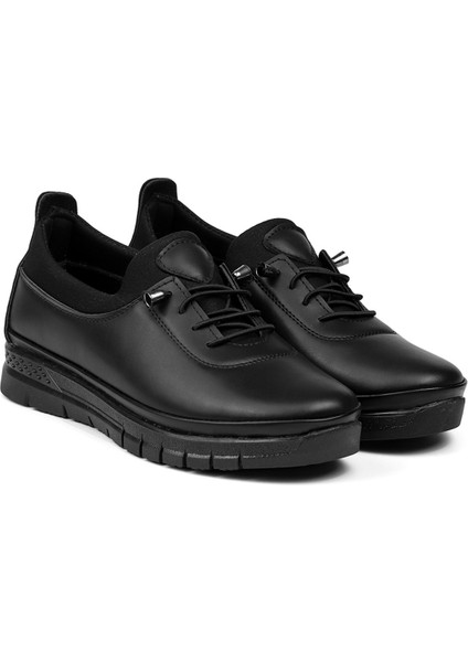 Kadın Siyah Ortopedik Anne Ayakkabısı - Rahat Kaymaz Taban, Bağcıklı Günlük Yürüyüş Ayakkabısı