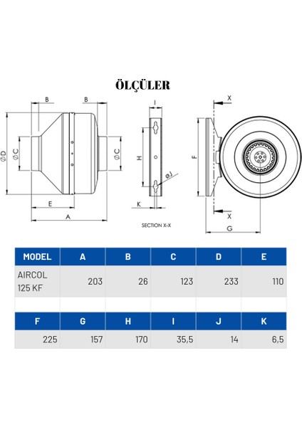 Aırcol Kf - 125 Yuvarlak Kanal Tipi Aspiratör modelleri
