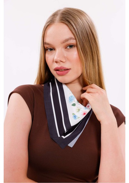 Siyah Çerçeveli Bahar Çiçekleri Model Fular Estascarf 48 x 48 cm modelleri