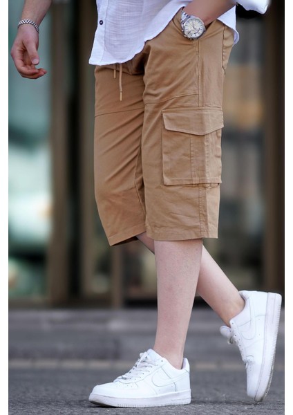 Camel Kargo Cep Erkek Kapri Şort 6875