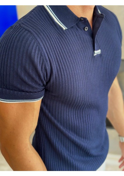 Erkek Slim Fit Triko Polo Yaka Tshirt Lacivert ECA015 modelleri