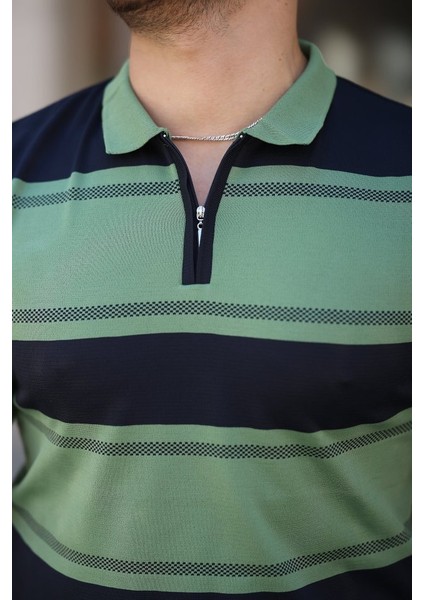 Erkek Yakalı Fermuarlı Çift Renk Kısa Kollu T-Shirt modelleri