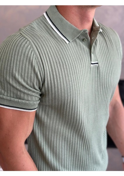 Erkek Slim Fit Triko Polo Yaka Tshirt Yeşil ECA015 fırsatları