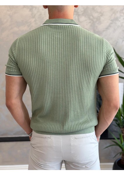 Erkek Slim Fit Triko Polo Yaka Tshirt Yeşil ECA015 indirimleri