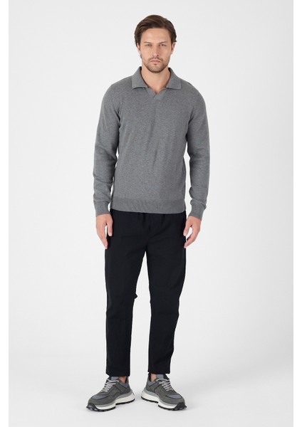 Gri Saf %100 Pamuk Erkek Patlı Düğmesiz Polo Yaka Triko Kazak fiyatları
