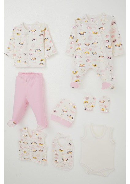 Kız Bebek Hastane Çıkışı 8 Li Gökyüzü Temalı Bulut Desenli 0-3 Ay, Ekru fiyatları