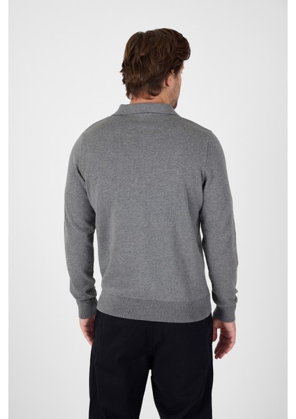 Gri Saf %100 Pamuk Erkek Patlı Düğmesiz Polo Yaka Triko Kazak indirimleri