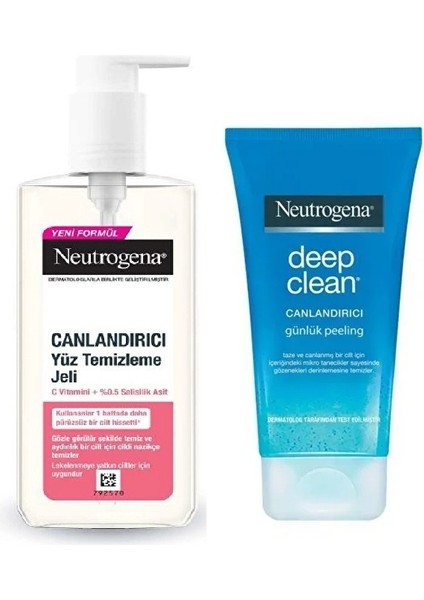 Canlandırıcı Yüz Temizleme Jeli 200 ml - Canlandırıcı Günlük Peeling Jel 150 ml 2'li Set