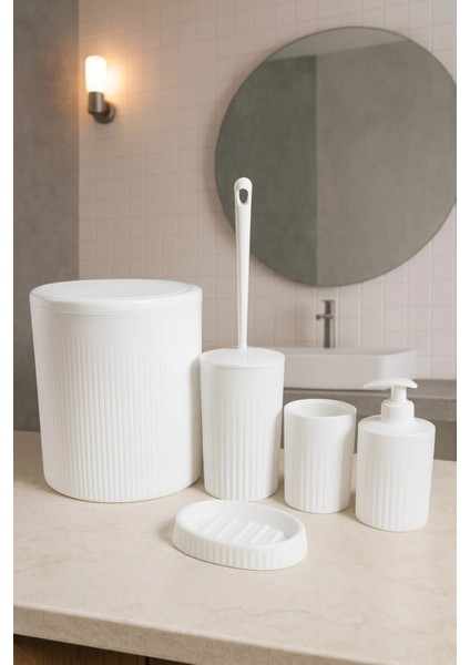 Şık Tasarımlı 5 Parça Beyaz Banyo Takımı, Çöp Kovası Hacmi 6 Litre fiyatları