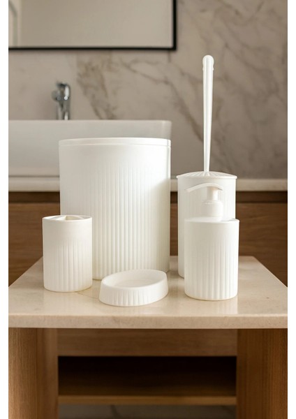 Şık Tasarımlı 5 Parça Beyaz Banyo Takımı, Çöp Kovası Hacmi 6 Litre modelleri