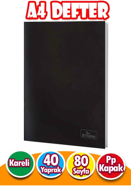 Pp Kapaklı Tel Dikişli Defter 40 Yaprak | A4 | Kareli Defter Büyük Boy