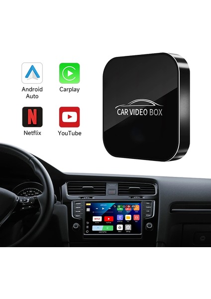 Kablosuz Carplay & Android Auto 3-ü-1 Arada Multimedya Kutusu 4GB RAM 64GB ROM– Quad-Core Işlemci, Dual-Band Wi-Fi (2.4 G & 5 G) & Bluetooth 5.0, Mirror Link, Tf Kart (256 Gb’a Kadar),