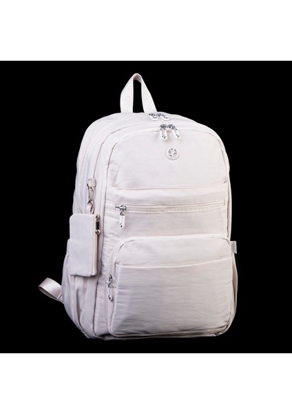 Unisex Büyük Boy Çok Gözlü Hafif Sırt Çantası Bej