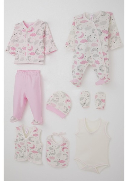 Kız Bebek Hastane Çıkışı 8 Li Gökyüzü Temalı Uykucu Ay Desenli 0-3 Ay, Ekru fiyatları