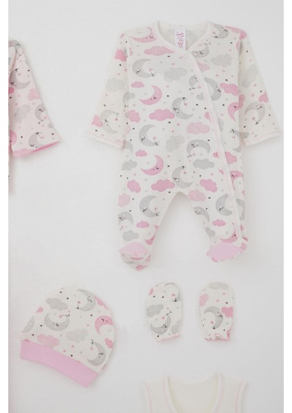 Kız Bebek Hastane Çıkışı 8 Li Gökyüzü Temalı Uykucu Ay Desenli 0-3 Ay, Ekru indirimleri