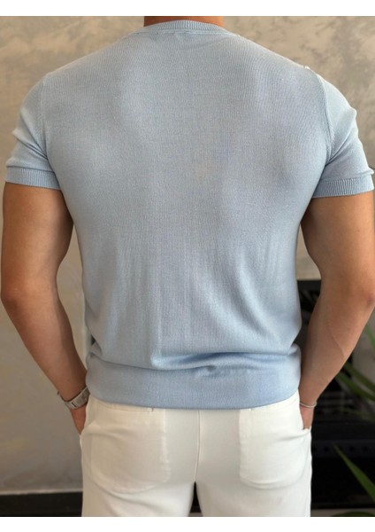 Erkek Slim Fit Pamuklu Bisiklet Yaka Tshirt Bebe Mavi ECA021 indirimleri