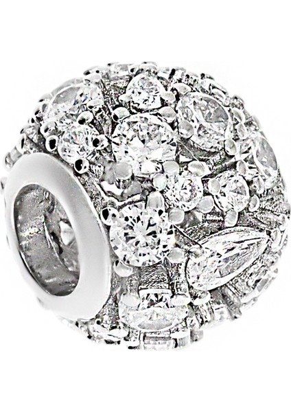 Kadın Seyrek Taş Detay Yuvarlak Top Model Gümüş Charm