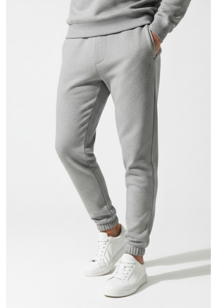 Pamuklu Erkek 2'li Eşofman Takımı Gri Regular Fit Ipli Cepli 3 Iplik Lastikli Paça Sweatshirt + Eşofman Altı Nefes Alan modelleri