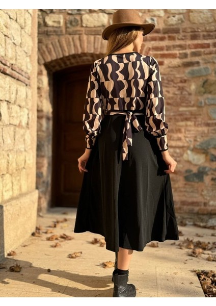 Kadın Uzun Kollu Kruvaze Yaka Dalgıç Krep Midi Boy Elbise fiyatları