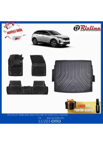 Peugeot 3008 3D Havuzlu Paspas ve Üst Bagaj Havuzu (Access-Active-Allure) 2016-2017-2018-2019-2020-2021-2022-2023