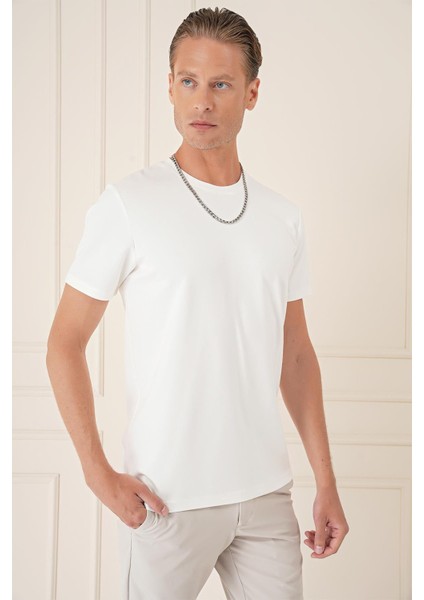 Comfort Fit Bisiklet Yaka Esnek Pamuk Casuel Ekru Tişört Ts 885 modelleri