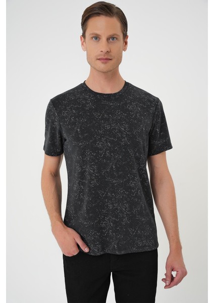 Comfort Fit Bisiklet Yaka Batik Görünmlü Kısa Kol Casual Siyah Tişört Ts 905 indirimleri