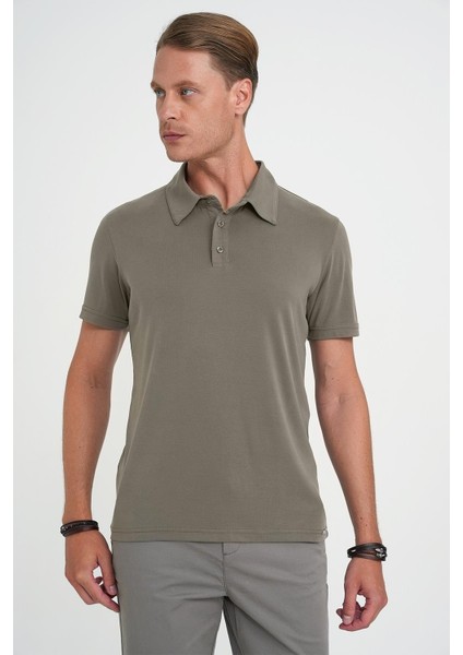 Comfort Fit Polo Yaka Modal Karışım Kısa Kol Casual Haki Tişört Ts 903 modelleri