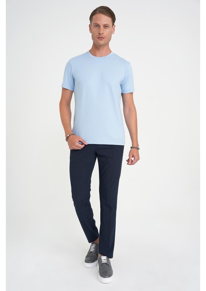 Comfort Fit Bisiklet Yaka Esnek Pamuk Casuel Mavi Tişört Ts 885