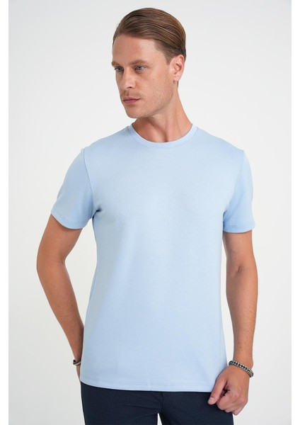 Comfort Fit Bisiklet Yaka Esnek Pamuk Casuel Mavi Tişört Ts 885 modelleri