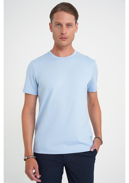 Comfort Fit Bisiklet Yaka Esnek Pamuk Casuel Mavi Tişört Ts 885 fırsatları