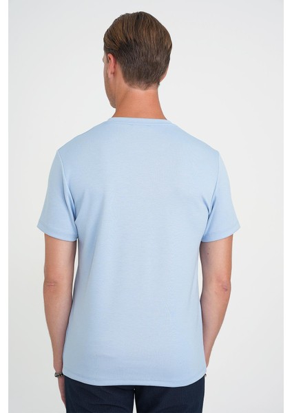 Comfort Fit Bisiklet Yaka Esnek Pamuk Casuel Mavi Tişört Ts 885 indirimleri
