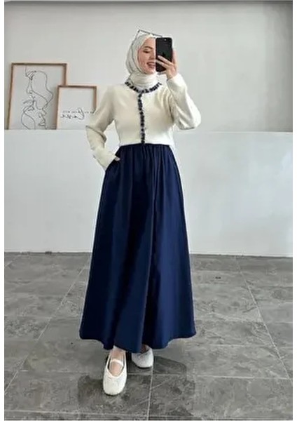 Poplin Standart Beden Cepli Uzun Etek