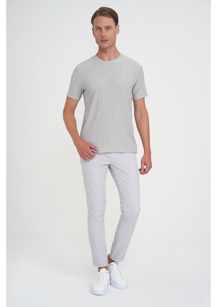 Comfort Fit Bisiklet Yaka Gofre Kısa Kol Gri Tişört Ts 911