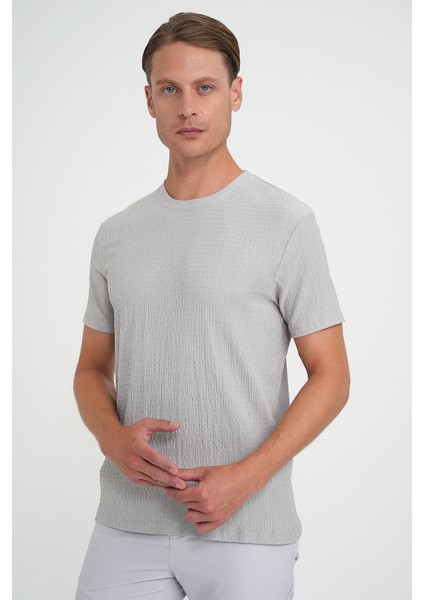 Comfort Fit Bisiklet Yaka Gofre Kısa Kol Gri Tişört Ts 911 modelleri