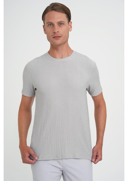 Comfort Fit Bisiklet Yaka Gofre Kısa Kol Gri Tişört Ts 911 fırsatları