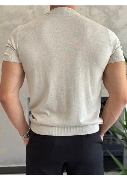 Erkek Slim Fit Pamuklu Bisiklet Yaka Tshirt Bej ECA021 indirimleri