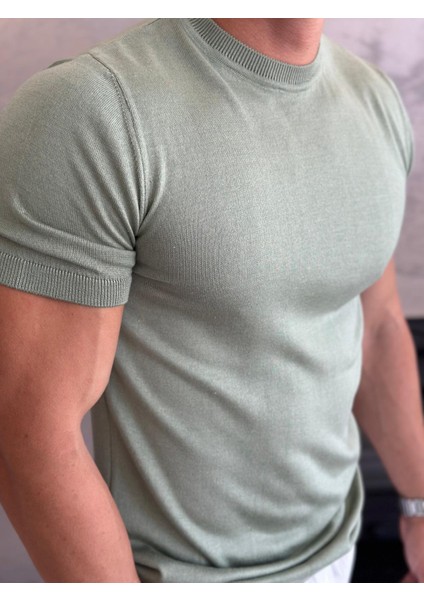 Erkek Slim Fit Pamuklu Bisiklet Yaka Tshirt Yeşil ECA021 fırsatları