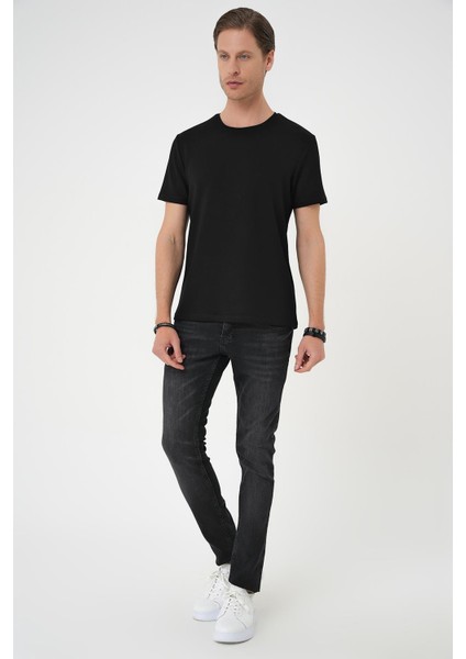 Comfort Fit Bisiklet Yaka Esnek Pamuk Casuel Siyah Tişört Ts 885 fiyatları