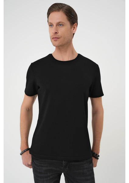Comfort Fit Bisiklet Yaka Esnek Pamuk Casuel Siyah Tişört Ts 885 modelleri