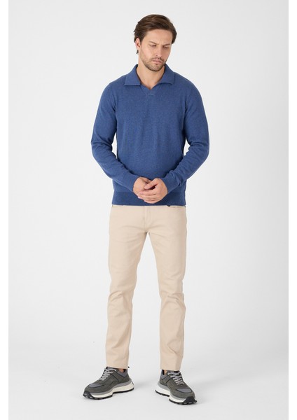 Açık Mavi Saf %100 Pamuk Erkek Patlı Düğmesiz Polo Yaka Triko Kazak modelleri