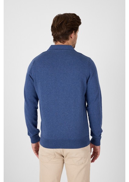 Açık Mavi Saf %100 Pamuk Erkek Patlı Düğmesiz Polo Yaka Triko Kazak indirimleri