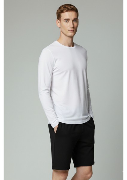 %100 Pamuk 3'lü Erkek Süprem Uzun Kollu Basic T-Shirt Compact Penye Sporcu Tişört Body Siyah Lacivert Gri