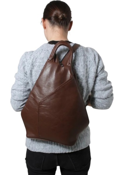 Hakiki Deri Kadın Omuz Sırt Çantası Vazo Model Klasik Kahverengi modelleri