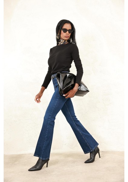 Koyu Mavi Full Likra Toparlayan Flare Jean 7578