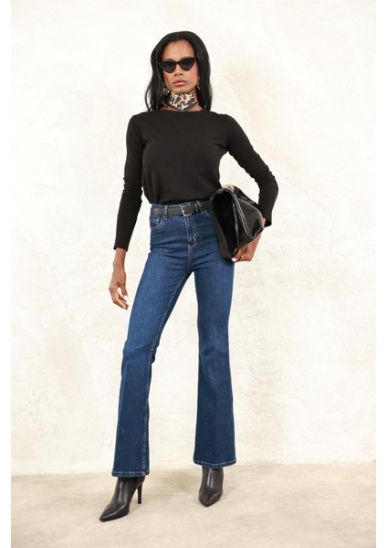 Koyu Mavi Full Likra Toparlayan Flare Jean 7578 modelleri