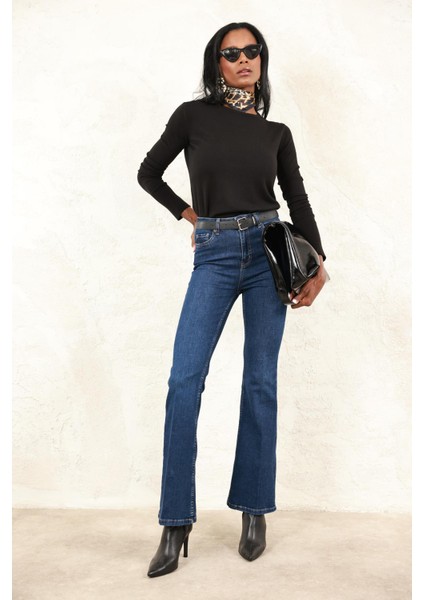 Koyu Mavi Full Likra Toparlayan Flare Jean 7578 fırsatları