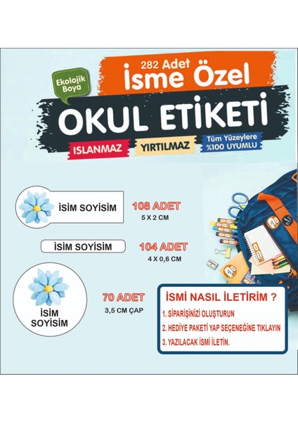 282 Adet Isme Özel Okul Etiketi – Su Geçirmez, Yırtılmaz Sticker Seti