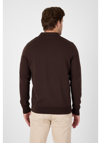 Kahverengi Saf %100 Pamuk Erkek Patlı Düğmesiz Polo Yaka Triko Kazak indirimleri