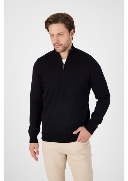 Kahverengi Saf %100 Pamuk Erkek Patlı Düğmesiz Polo Yaka Triko Kazak