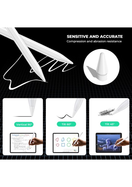 Apple Pencil 2./1. Nesil ve Apple Pencil Pro/usb-C Için iPad Pro/mini/air/10. 11. Nesil Dayanıklı 6 Adet Yedek Uçları ve Çantası indirimleri